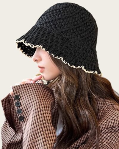 Black Crochet Bucket Hat