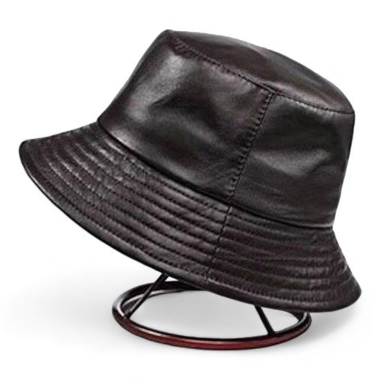 Black Leather Bucket Hat