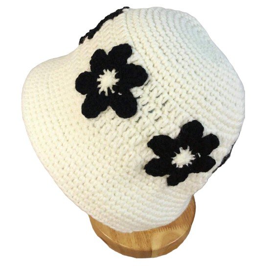 White Crochet Bucket Hat