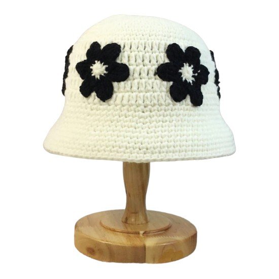 White Crochet Bucket Hat